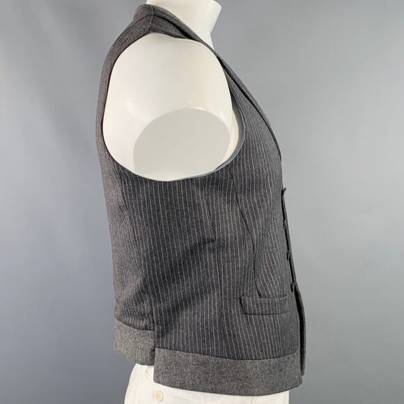 NEIL BARRETT Size L Grey White Pinstripe Wool Double Breasted Notch Lapel Vest - Picture 4 of 11